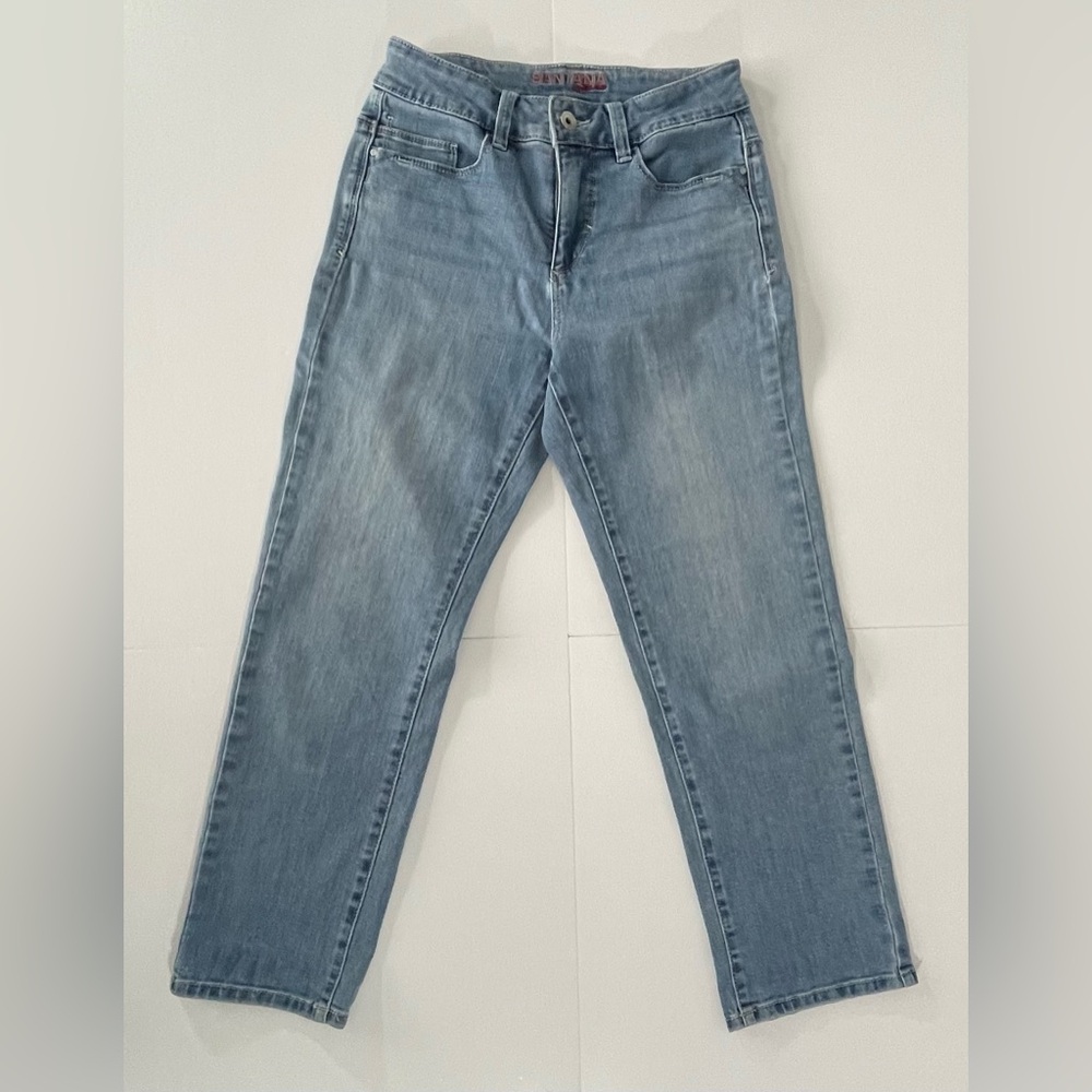 SANTANA Blue Cropped Straight Stretch Jeans High Rise Size 6 Waist 25”